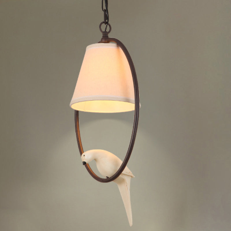 Metal Oval Hanging Light with Bird & Shade 1 Head Rustic Pendant Light in Beige for Balcony Clearhalo 'Ceiling Lights' 'Pendant Lights' 'Pendants' Lighting' 191604