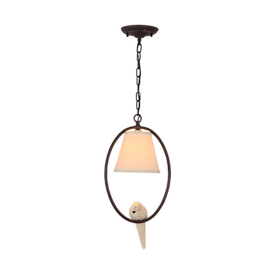 Metal Oval Hanging Light with Bird & Shade 1 Head Rustic Pendant Light in Beige for Balcony Clearhalo 'Ceiling Lights' 'Pendant Lights' 'Pendants' Lighting' 191605