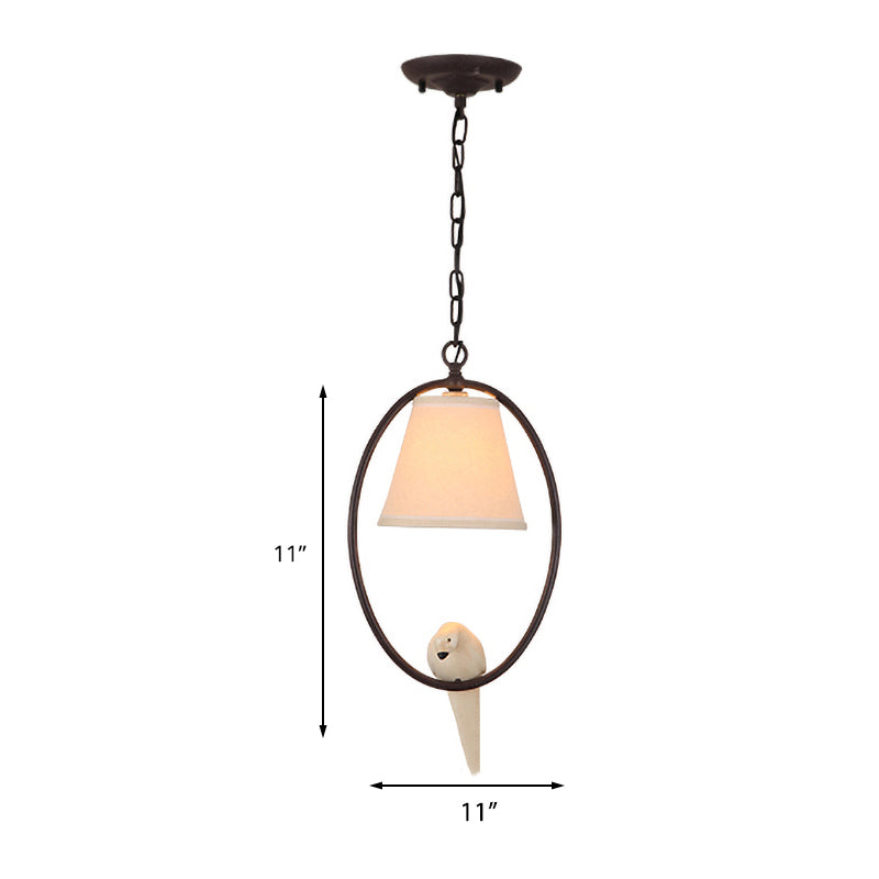 Metal Oval Hanging Light with Bird & Shade 1 Head Rustic Pendant Light in Beige for Balcony Clearhalo 'Ceiling Lights' 'Pendant Lights' 'Pendants' Lighting' 191606