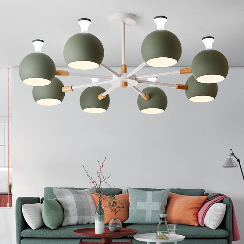 Living Room Dome Shape Hanging Light Iron 8 Bulbs Macaron Style Pendant Light Fixture Clearhalo 'Ceiling Lights' 'Chandeliers' Lighting' options 191608