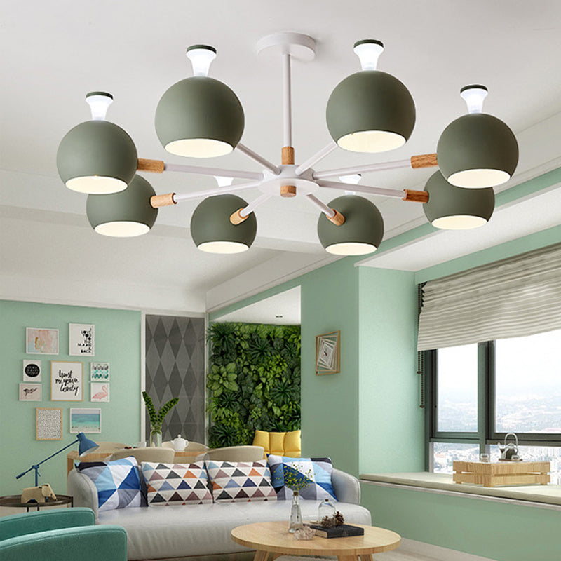 Living Room Dome Shape Hanging Light Iron 8 Bulbs Macaron Style Pendant Light Fixture Clearhalo 'Ceiling Lights' 'Chandeliers' Lighting' options 191609