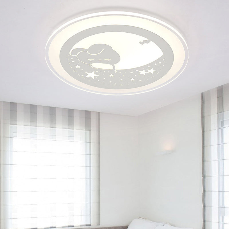 Metal Moon LED Ceiling Mount Light with Sleep Bunny Girls Bedroom Animal Ceiling Lamp in White White White Clearhalo 'Ceiling Lights' 'Close To Ceiling Lights' 'Close to ceiling' 'Flush mount' Lighting' 191619