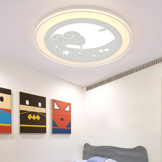 Metal Moon LED Ceiling Mount Light with Sleep Bunny Girls Bedroom Animal Ceiling Lamp in White White Warm Clearhalo 'Ceiling Lights' 'Close To Ceiling Lights' 'Close to ceiling' 'Flush mount' Lighting' 191620