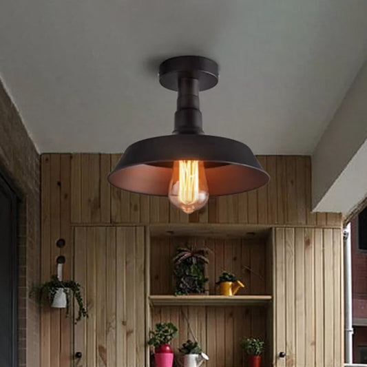 Barn Washroom Flushmount Lighting Rustic Iron Single Bulb Black Semi Flush Mount Ceiling Light Black Clearhalo 'Ceiling Lights' 'Close To Ceiling Lights' 'Close to ceiling' 'Semi-flushmount' Lighting' 1916482