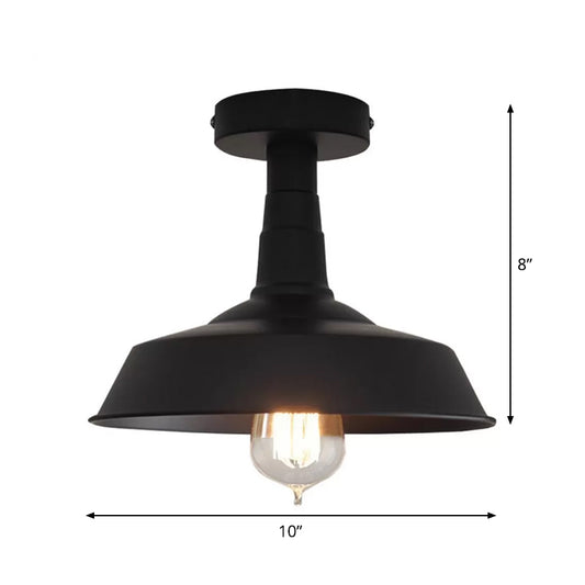 Barn Washroom Flushmount Lighting Rustic Iron Single Bulb Black Semi Flush Mount Ceiling Light Clearhalo 'Ceiling Lights' 'Close To Ceiling Lights' 'Close to ceiling' 'Semi-flushmount' Lighting' 1916485