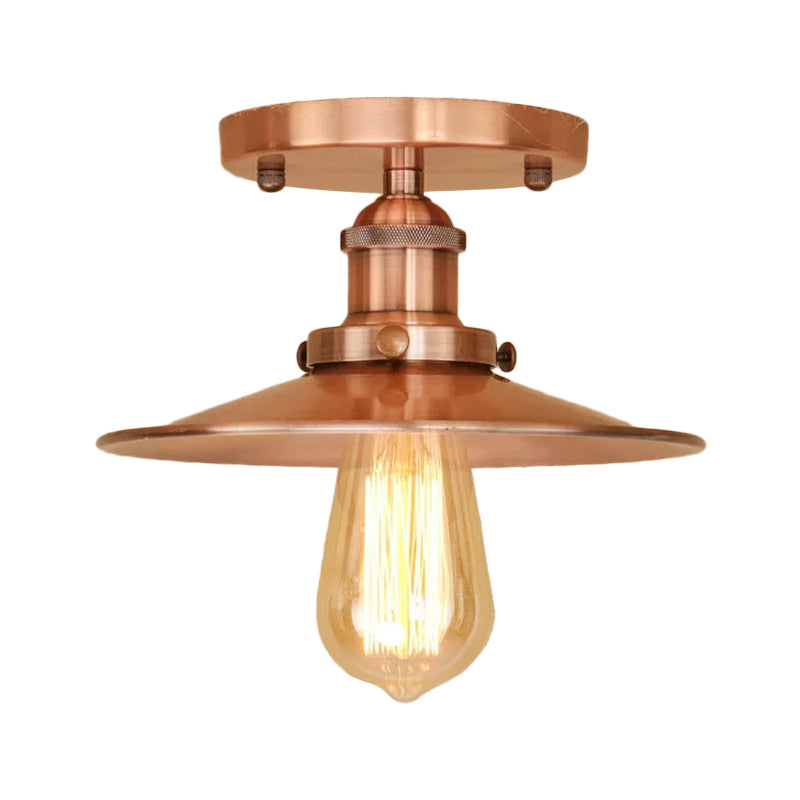 Iron Rust/Chrome/Black Semi Flush Wide Flared 1 Light Warehouse Style Flush Mount Ceiling Light Clearhalo 'Ceiling Lights' 'Close To Ceiling Lights' 'Close to ceiling' 'Semi-flushmount' Lighting' 1916496