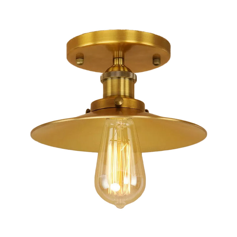 Iron Rust/Chrome/Black Semi Flush Wide Flared 1 Light Warehouse Style Flush Mount Ceiling Light Clearhalo 'Ceiling Lights' 'Close To Ceiling Lights' 'Close to ceiling' 'Semi-flushmount' Lighting' 1916501