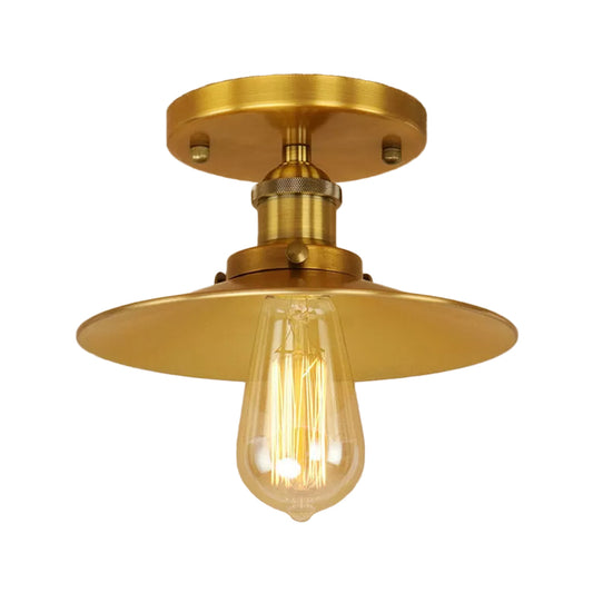 Iron Rust/Chrome/Black Semi Flush Wide Flared 1 Light Warehouse Style Flush Mount Ceiling Light Clearhalo 'Ceiling Lights' 'Close To Ceiling Lights' 'Close to ceiling' 'Semi-flushmount' Lighting' 1916501