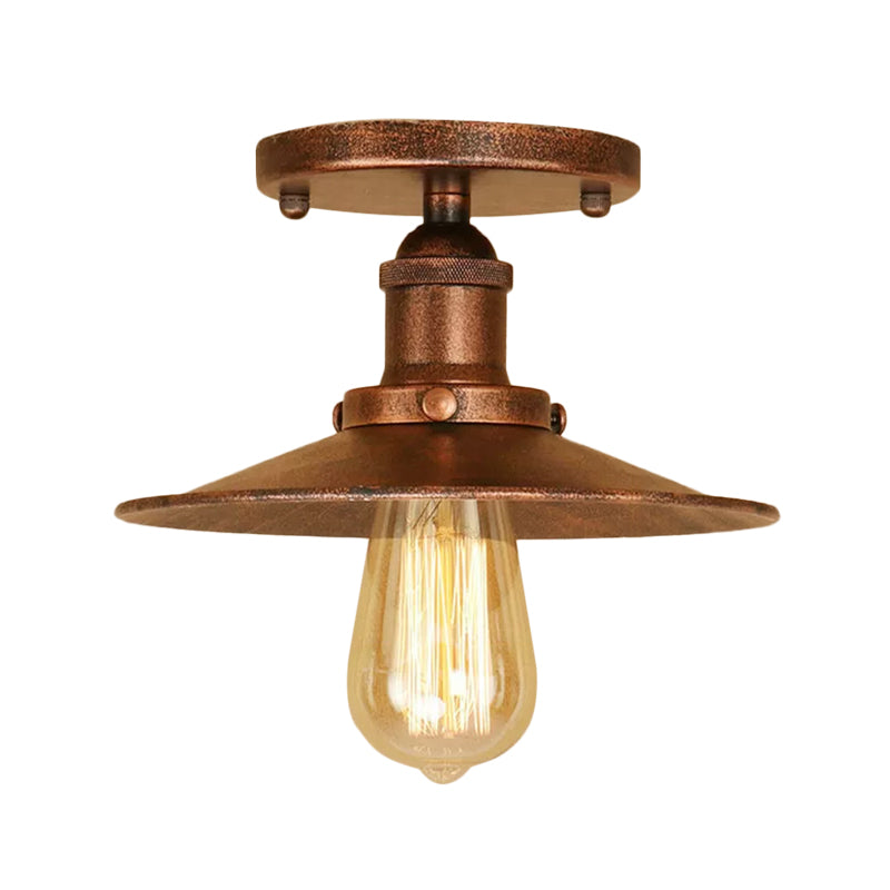 Iron Rust/Chrome/Black Semi Flush Wide Flared 1 Light Warehouse Style Flush Mount Ceiling Light Clearhalo 'Ceiling Lights' 'Close To Ceiling Lights' 'Close to ceiling' 'Semi-flushmount' Lighting' 1916503