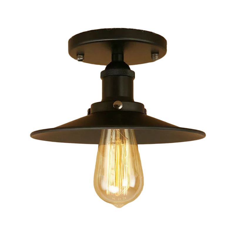 Iron Rust/Chrome/Black Semi Flush Wide Flared 1 Light Warehouse Style Flush Mount Ceiling Light Clearhalo 'Ceiling Lights' 'Close To Ceiling Lights' 'Close to ceiling' 'Semi-flushmount' Lighting' 1916505