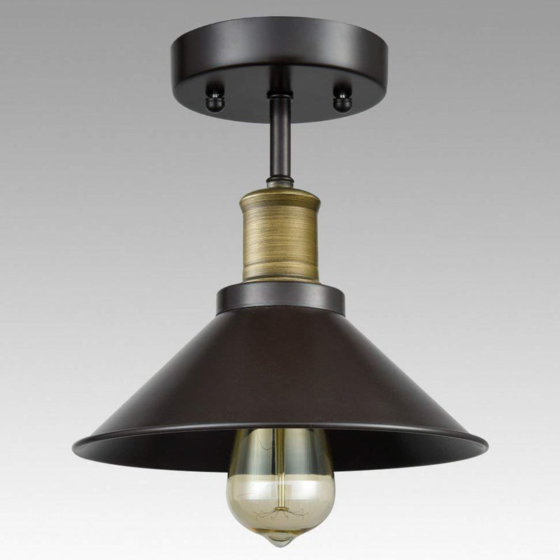 Black Conic Semi Flush Ceiling Light Factory Iron Single Bistro Flush Mounted Lamp Clearhalo 'Ceiling Lights' 'Close To Ceiling Lights' 'Close to ceiling' 'Semi-flushmount' Lighting' 1916515