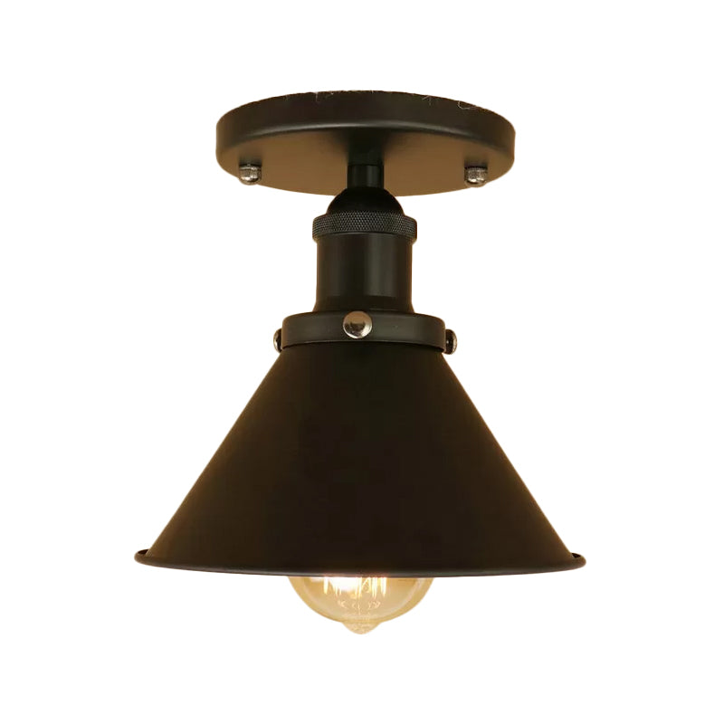 Cone Shade Mini Foyer Ceiling Lamp Industrial Iron 1-Light Rust/Black/Copper Semi Mount Lighting Clearhalo 'Ceiling Lights' 'Close To Ceiling Lights' 'Close to ceiling' 'Semi-flushmount' Lighting' 1916527