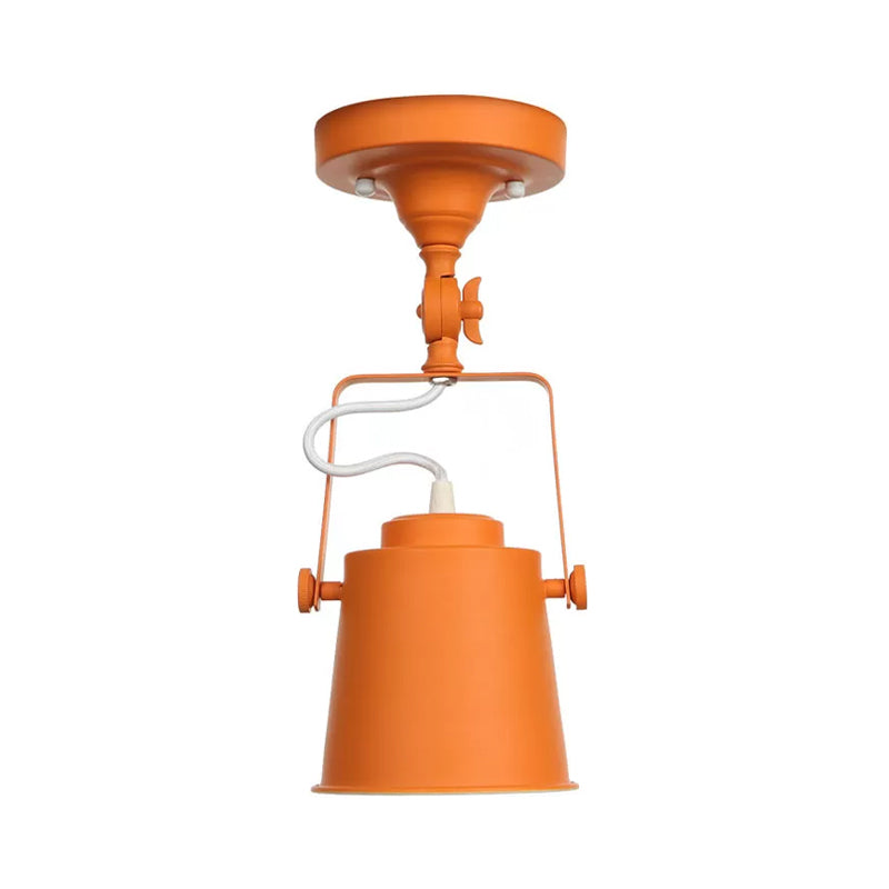 Nordic Bucket Rotatable Ceiling Light 1 Head Iron Semi Flush Mount Lighting with Bracket in Red/Orange/Grey Orange Clearhalo 'Ceiling Lights' 'Close To Ceiling Lights' 'Close to ceiling' 'Semi-flushmount' Lighting' 1916531