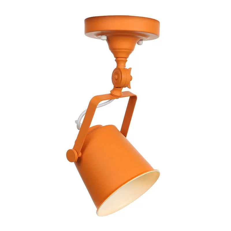 Nordic Bucket Rotatable Ceiling Light 1 Head Iron Semi Flush Mount Lighting with Bracket in Red/Orange/Grey Clearhalo 'Ceiling Lights' 'Close To Ceiling Lights' 'Close to ceiling' 'Semi-flushmount' Lighting' 1916532