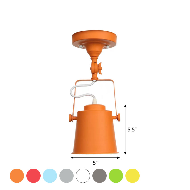 Nordic Bucket Rotatable Ceiling Light 1 Head Iron Semi Flush Mount Lighting with Bracket in Red/Orange/Grey Clearhalo 'Ceiling Lights' 'Close To Ceiling Lights' 'Close to ceiling' 'Semi-flushmount' Lighting' 1916533