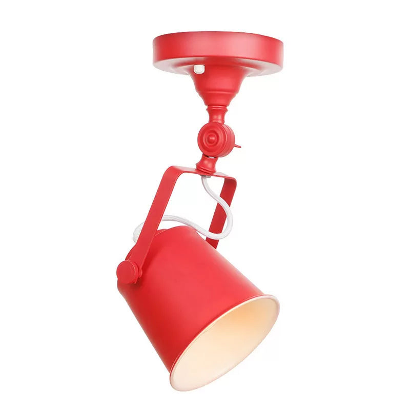 Nordic Bucket Rotatable Ceiling Light 1 Head Iron Semi Flush Mount Lighting with Bracket in Red/Orange/Grey Clearhalo 'Ceiling Lights' 'Close To Ceiling Lights' 'Close to ceiling' 'Semi-flushmount' Lighting' 1916535