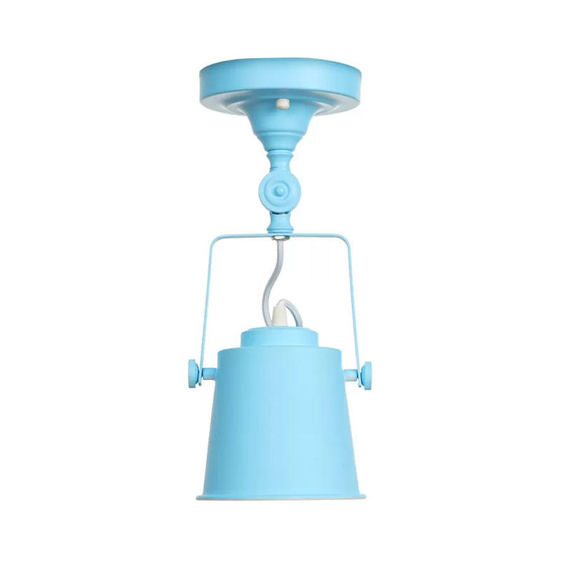 Nordic Bucket Rotatable Ceiling Light 1 Head Iron Semi Flush Mount Lighting with Bracket in Red/Orange/Grey Blue Clearhalo 'Ceiling Lights' 'Close To Ceiling Lights' 'Close to ceiling' 'Semi-flushmount' Lighting' 1916536