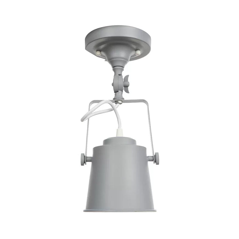 Nordic Bucket Rotatable Ceiling Light 1 Head Iron Semi Flush Mount Lighting with Bracket in Red/Orange/Grey Grey Clearhalo 'Ceiling Lights' 'Close To Ceiling Lights' 'Close to ceiling' 'Semi-flushmount' Lighting' 1916538
