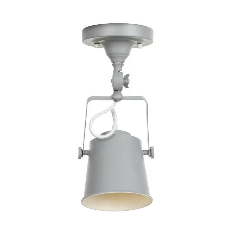 Nordic Bucket Rotatable Ceiling Light 1 Head Iron Semi Flush Mount Lighting with Bracket in Red/Orange/Grey Clearhalo 'Ceiling Lights' 'Close To Ceiling Lights' 'Close to ceiling' 'Semi-flushmount' Lighting' 1916539