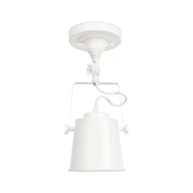 Nordic Bucket Rotatable Ceiling Light 1 Head Iron Semi Flush Mount Lighting with Bracket in Red/Orange/Grey White Clearhalo 'Ceiling Lights' 'Close To Ceiling Lights' 'Close to ceiling' 'Semi-flushmount' Lighting' 1916540