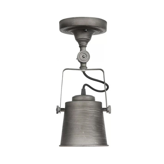 Nordic Bucket Rotatable Ceiling Light 1 Head Iron Semi Flush Mount Lighting with Bracket in Red/Orange/Grey Light Gray-Black Clearhalo 'Ceiling Lights' 'Close To Ceiling Lights' 'Close to ceiling' 'Semi-flushmount' Lighting' 1916541