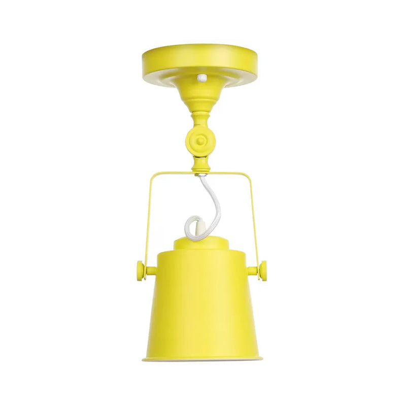 Nordic Bucket Rotatable Ceiling Light 1 Head Iron Semi Flush Mount Lighting with Bracket in Red/Orange/Grey Yellow Clearhalo 'Ceiling Lights' 'Close To Ceiling Lights' 'Close to ceiling' 'Semi-flushmount' Lighting' 1916544