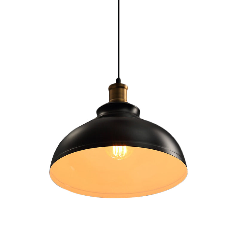 Single-Bulb Drop Pendant Industrial Bowl Shaped Metal Ceiling Suspension Lamp in Black/White Clearhalo 'Art Deco Pendants' 'Black' 'Cast Iron' 'Ceiling Lights' 'Ceramic' 'Crystal' 'Industrial Pendants' 'Industrial' 'Metal' 'Middle Century Pendants' 'Pendant Lights' 'Pendants' 'Rustic Pendants' 'Tiffany' Lighting' 1916549