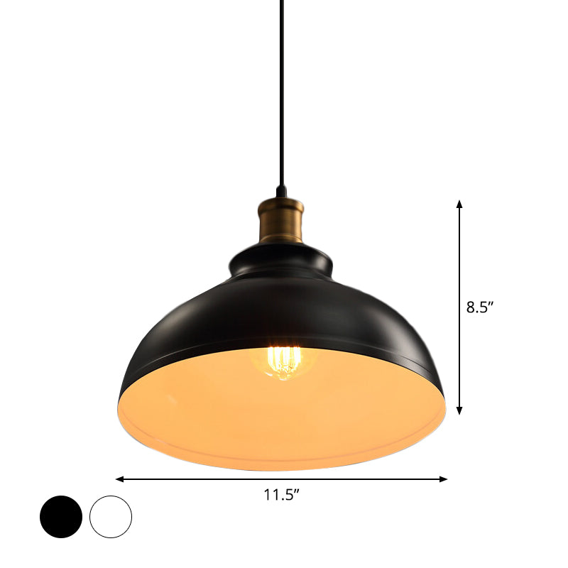 Single-Bulb Drop Pendant Industrial Bowl Shaped Metal Ceiling Suspension Lamp in Black/White Clearhalo 'Art Deco Pendants' 'Black' 'Cast Iron' 'Ceiling Lights' 'Ceramic' 'Crystal' 'Industrial Pendants' 'Industrial' 'Metal' 'Middle Century Pendants' 'Pendant Lights' 'Pendants' 'Rustic Pendants' 'Tiffany' Lighting' 1916550