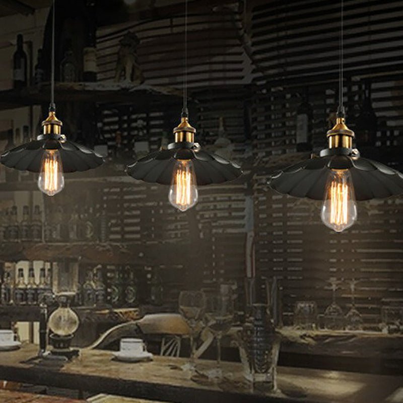 Floral Shade Beer Bar Drop Pendant Industrial Metallic 1 Head Black Ceiling Suspension Lamp, 10" Width Clearhalo 'Art Deco Pendants' 'Black' 'Cast Iron' 'Ceiling Lights' 'Ceramic' 'Crystal' 'Industrial Pendants' 'Industrial' 'Metal' 'Middle Century Pendants' 'Pendant Lights' 'Pendants' 'Rustic Pendants' 'Tiffany' Lighting' 1916687