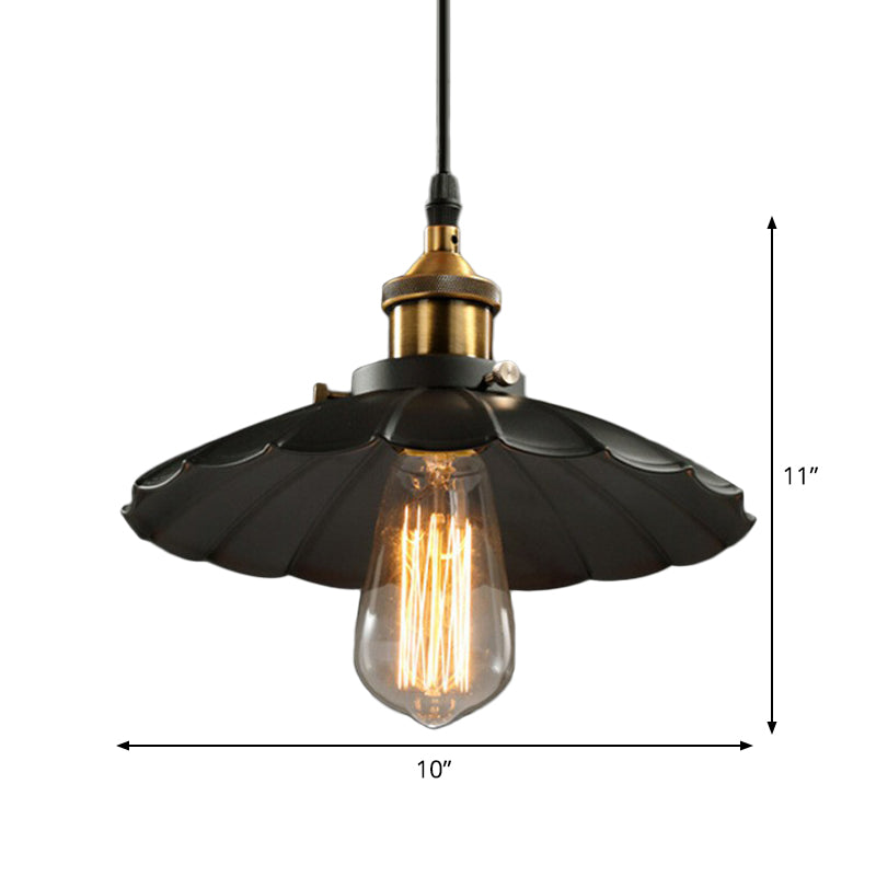 Floral Shade Beer Bar Drop Pendant Industrial Metallic 1 Head Black Ceiling Suspension Lamp, 10" Width Clearhalo 'Art Deco Pendants' 'Black' 'Cast Iron' 'Ceiling Lights' 'Ceramic' 'Crystal' 'Industrial Pendants' 'Industrial' 'Metal' 'Middle Century Pendants' 'Pendant Lights' 'Pendants' 'Rustic Pendants' 'Tiffany' Lighting' 1916689