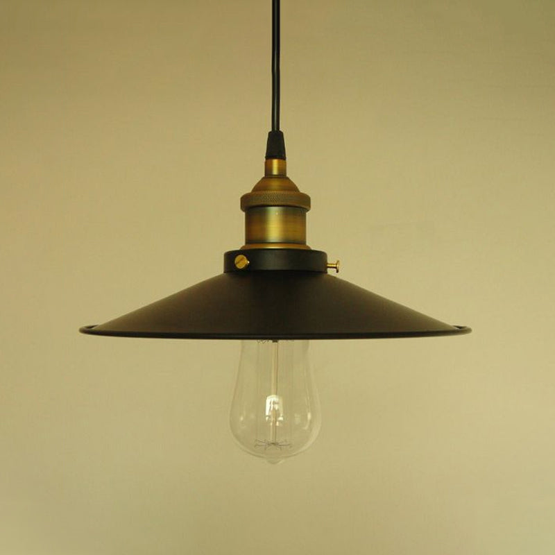 Factory Flying Saucer Ceiling Pendant 8.5"/12" Wide Single-Bulb Metal Hanging Lamp in Black Clearhalo 'Art Deco Pendants' 'Black' 'Cast Iron' 'Ceiling Lights' 'Ceramic' 'Crystal' 'Industrial Pendants' 'Industrial' 'Metal' 'Middle Century Pendants' 'Pendant Lights' 'Pendants' 'Rustic Pendants' 'Tiffany' Lighting' 1916709