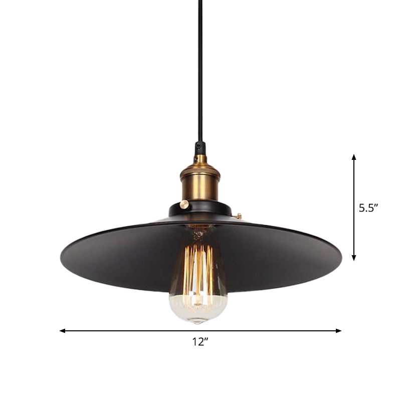 Factory Flying Saucer Ceiling Pendant 8.5"/12" Wide Single-Bulb Metal Hanging Lamp in Black Clearhalo 'Art Deco Pendants' 'Black' 'Cast Iron' 'Ceiling Lights' 'Ceramic' 'Crystal' 'Industrial Pendants' 'Industrial' 'Metal' 'Middle Century Pendants' 'Pendant Lights' 'Pendants' 'Rustic Pendants' 'Tiffany' Lighting' 1916711