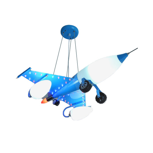 Blue Airplane Chandelier Light 4 Lights Opal Glass Kids Pendant Light for Boy Bedroom Clearhalo 'Ceiling Lights' 'Pendant Lights' 'Pendants' Lighting' 191671