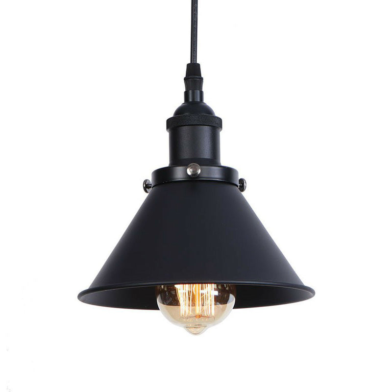 Rolled-Trim Cone Iron Pendant Light Industrial Single-Bulb Kitchen Bar Pendulum Light in Black/Copper/Rust with Cord Grip Black Clearhalo 'Art Deco Pendants' 'Black' 'Cast Iron' 'Ceiling Lights' 'Ceramic' 'Crystal' 'Industrial Pendants' 'Industrial' 'Metal' 'Middle Century Pendants' 'Pendant Lights' 'Pendants' 'Rustic Pendants' 'Tiffany' Lighting' 1916750