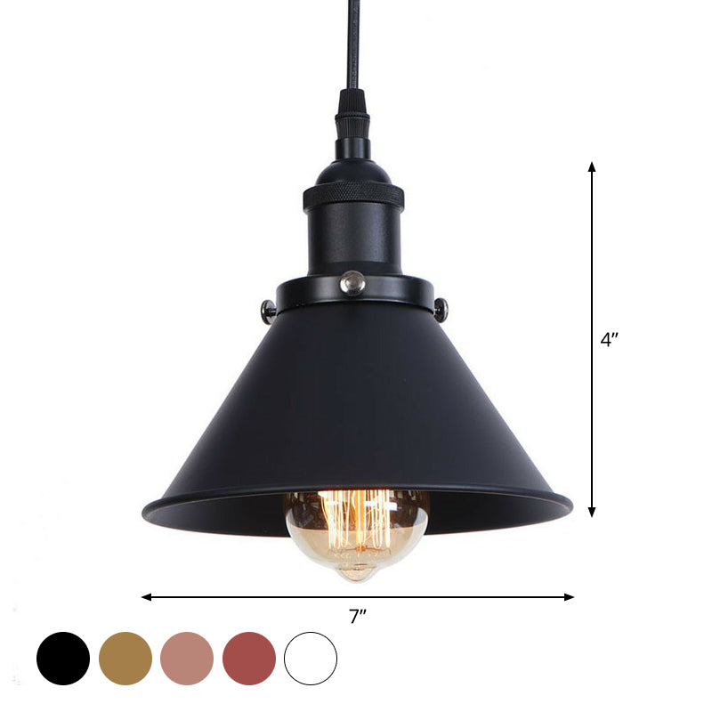 Rolled-Trim Cone Iron Pendant Light Industrial Single-Bulb Kitchen Bar Pendulum Light in Black/Copper/Rust with Cord Grip Clearhalo 'Art Deco Pendants' 'Black' 'Cast Iron' 'Ceiling Lights' 'Ceramic' 'Crystal' 'Industrial Pendants' 'Industrial' 'Metal' 'Middle Century Pendants' 'Pendant Lights' 'Pendants' 'Rustic Pendants' 'Tiffany' Lighting' 1916751