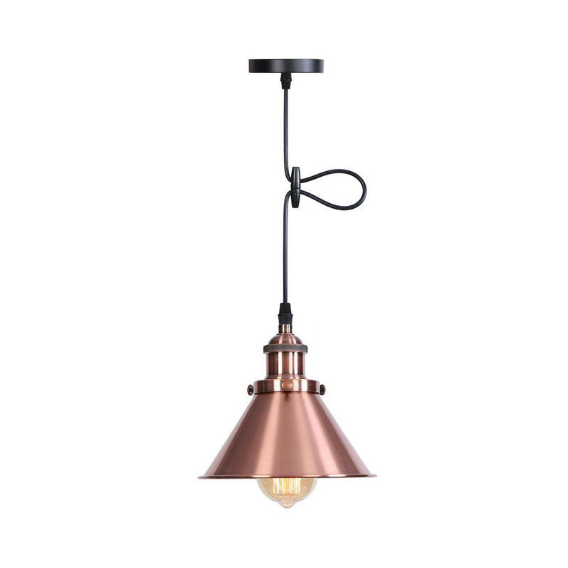 Rolled-Trim Cone Iron Pendant Light Industrial Single-Bulb Kitchen Bar Pendulum Light in Black/Copper/Rust with Cord Grip Copper Clearhalo 'Art Deco Pendants' 'Black' 'Cast Iron' 'Ceiling Lights' 'Ceramic' 'Crystal' 'Industrial Pendants' 'Industrial' 'Metal' 'Middle Century Pendants' 'Pendant Lights' 'Pendants' 'Rustic Pendants' 'Tiffany' Lighting' 1916753