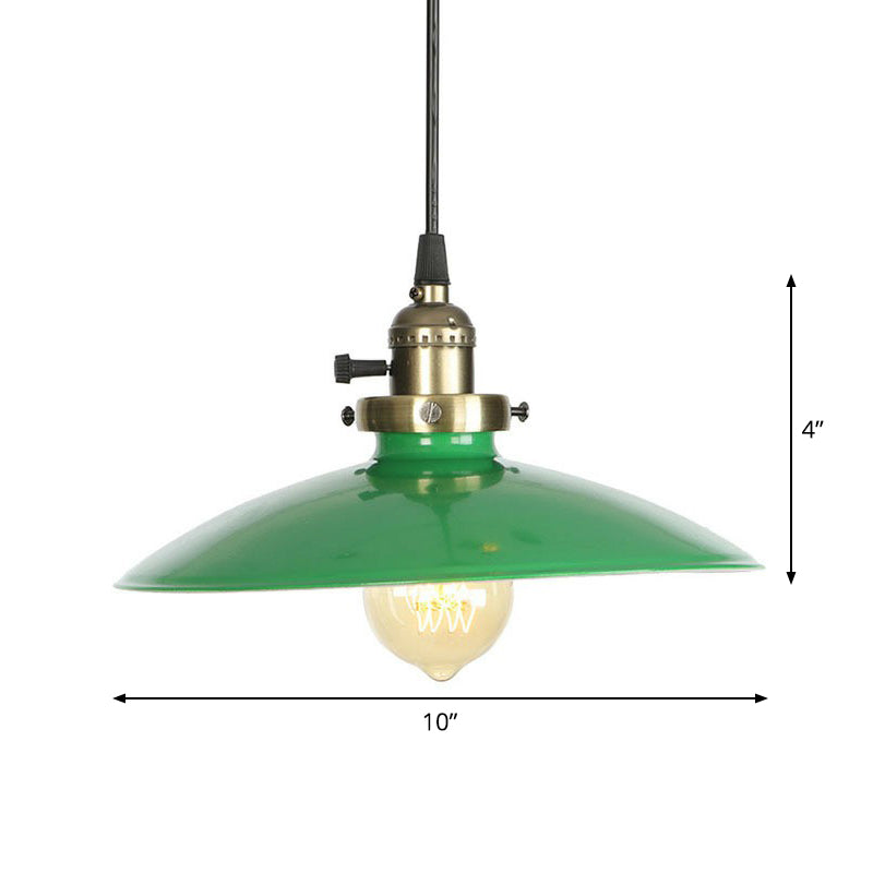 Iron Green Hanging Pendant Flat Bowl 1 Light Loft Style Suspended Lighting Fixture Clearhalo 'Art Deco Pendants' 'Cast Iron' 'Ceiling Lights' 'Ceramic' 'Crystal' 'Industrial Pendants' 'Industrial' 'Metal' 'Middle Century Pendants' 'Pendant Lights' 'Pendants' 'Tiffany' Lighting' 1916780