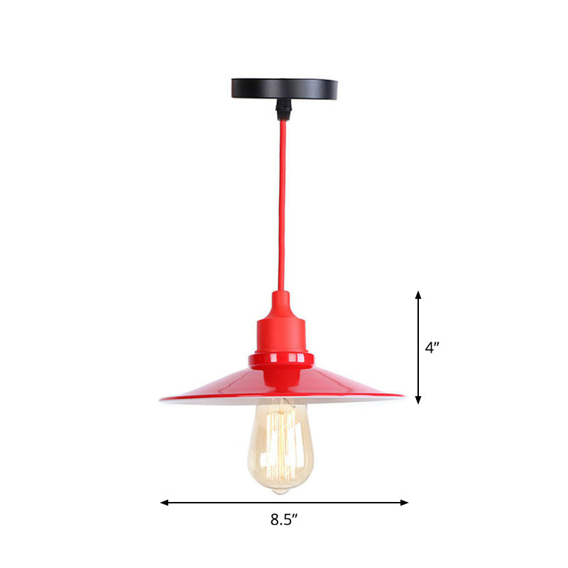 Single Iron Hanging Lamp Kit Industrial Red Tapered/Cage/Wide Flared Living Room Ceiling Pendant Light Clearhalo 'Art Deco Pendants' 'Cast Iron' 'Ceiling Lights' 'Ceramic' 'Crystal' 'Industrial Pendants' 'Industrial' 'Metal' 'Middle Century Pendants' 'Pendant Lights' 'Pendants' 'Tiffany' Lighting' 1916791