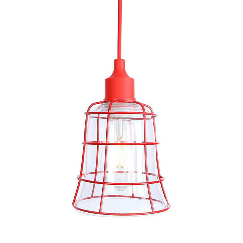 Single Iron Hanging Lamp Kit Industrial Red Tapered/Cage/Wide Flared Living Room Ceiling Pendant Light Clearhalo 'Art Deco Pendants' 'Cast Iron' 'Ceiling Lights' 'Ceramic' 'Crystal' 'Industrial Pendants' 'Industrial' 'Metal' 'Middle Century Pendants' 'Pendant Lights' 'Pendants' 'Tiffany' Lighting' 1916799