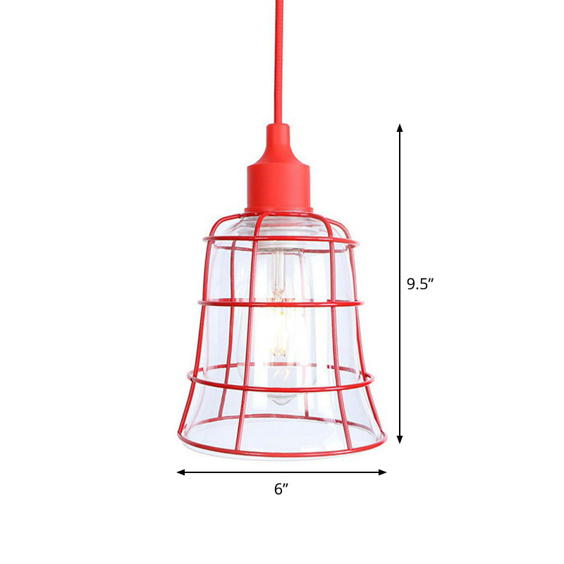 Single Iron Hanging Lamp Kit Industrial Red Tapered/Cage/Wide Flared Living Room Ceiling Pendant Light Clearhalo 'Art Deco Pendants' 'Cast Iron' 'Ceiling Lights' 'Ceramic' 'Crystal' 'Industrial Pendants' 'Industrial' 'Metal' 'Middle Century Pendants' 'Pendant Lights' 'Pendants' 'Tiffany' Lighting' 1916800