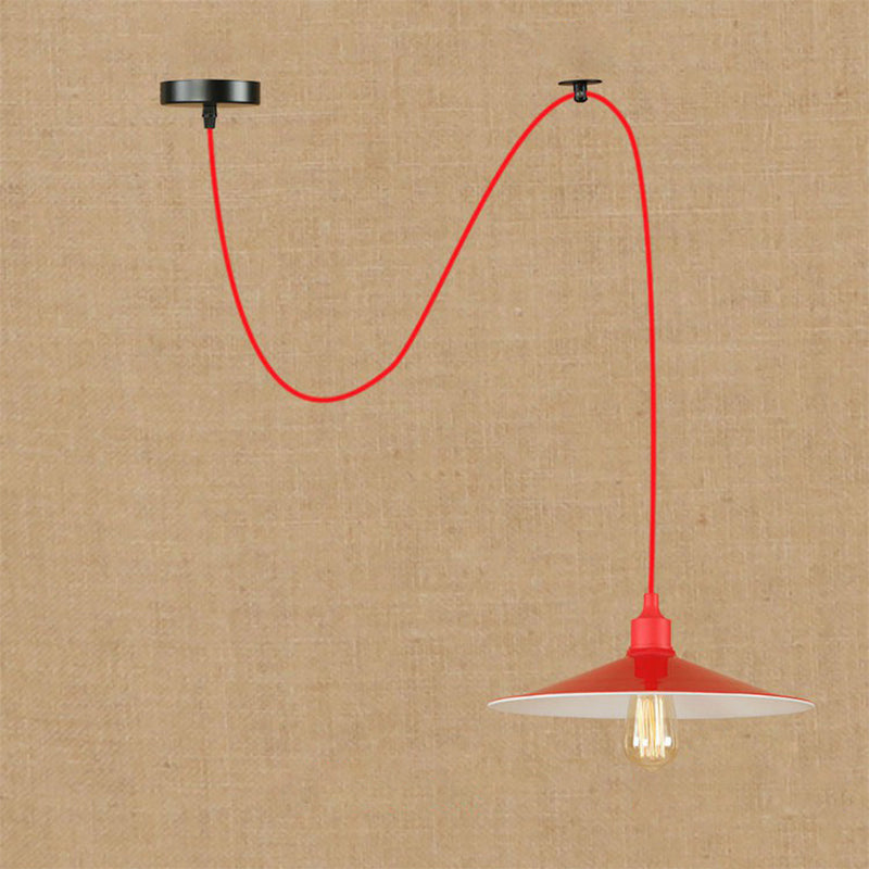 Red Saucer Suspension Lighting Factory Metal 1/3-Head Living Room Swag Pendant Light 1 Red B Clearhalo 'Art Deco Pendants' 'Cast Iron' 'Ceiling Lights' 'Ceramic' 'Crystal' 'Industrial Pendants' 'Industrial' 'Metal' 'Middle Century Pendants' 'Pendant Lights' 'Pendants' 'Tiffany' Lighting' 1916826