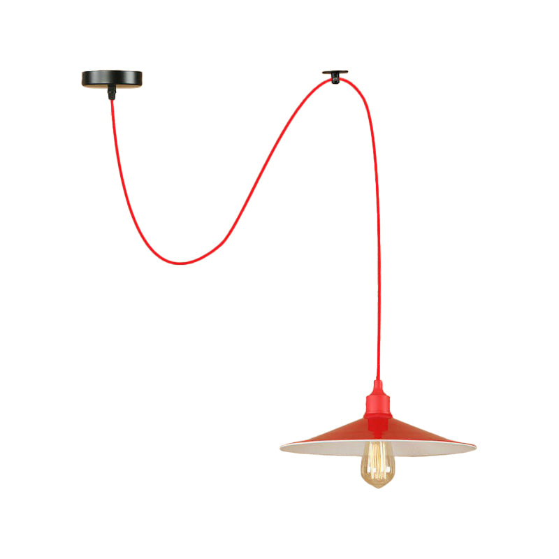 Red Saucer Suspension Lighting Factory Metal 1/3-Head Living Room Swag Pendant Light Clearhalo 'Art Deco Pendants' 'Cast Iron' 'Ceiling Lights' 'Ceramic' 'Crystal' 'Industrial Pendants' 'Industrial' 'Metal' 'Middle Century Pendants' 'Pendant Lights' 'Pendants' 'Tiffany' Lighting' 1916827