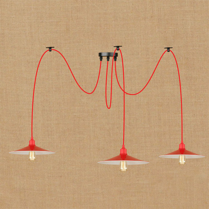 Red Saucer Suspension Lighting Factory Metal 1/3-Head Living Room Swag Pendant Light 3 Red B Clearhalo 'Art Deco Pendants' 'Cast Iron' 'Ceiling Lights' 'Ceramic' 'Crystal' 'Industrial Pendants' 'Industrial' 'Metal' 'Middle Century Pendants' 'Pendant Lights' 'Pendants' 'Tiffany' Lighting' 1916829