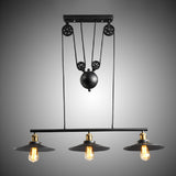 Black Flared Shade Island Lamp Rustic Metallic 3 Heads Dining Room Pendant Light with Pulley Black Clearhalo 'Ceiling Lights' 'Island Lights' Lighting' 1916832