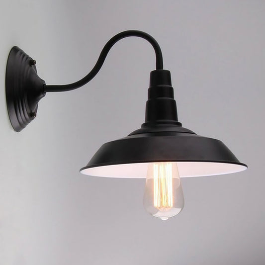 Vintage Barn Wall Lighting 10"/14" Wide 1-Light Metal Gooseneck Wall Mount Light Fixture in Black Black Clearhalo 'Art deco wall lights' 'Cast Iron' 'Glass' 'Industrial wall lights' 'Industrial' 'Middle century wall lights' 'Modern' 'Rustic wall lights' 'Tiffany' 'Traditional wall lights' 'Wall Lamps & Sconces' 'Wall Lights' Lighting' 1916940