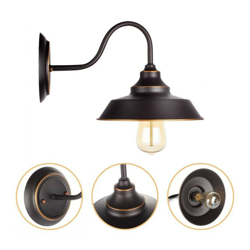 1-Head Gooseneck Wall Mounted Lighting Rustic Washroom Wall Lamp with Barn Iron Shade in Black Clearhalo 'Art deco wall lights' 'Cast Iron' 'Glass' 'Industrial wall lights' 'Industrial' 'Middle century wall lights' 'Modern' 'Rustic wall lights' 'Tiffany' 'Traditional wall lights' 'Wall Lamps & Sconces' 'Wall Lights' Lighting' 1916955