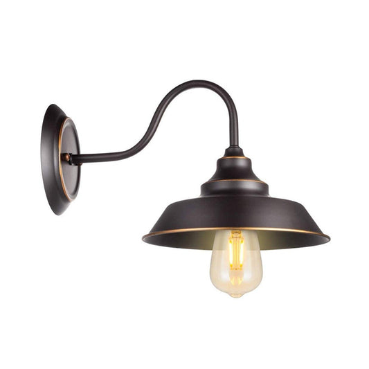 1-Head Gooseneck Wall Mounted Lighting Rustic Washroom Wall Lamp with Barn Iron Shade in Black Clearhalo 'Art deco wall lights' 'Cast Iron' 'Glass' 'Industrial wall lights' 'Industrial' 'Middle century wall lights' 'Modern' 'Rustic wall lights' 'Tiffany' 'Traditional wall lights' 'Wall Lamps & Sconces' 'Wall Lights' Lighting' 1916956