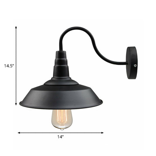 Black Finish 1 Head Wall Light Fixture Rural Iron Barn Wall Mount Lamp with Gooseneck Arm Clearhalo 'Art deco wall lights' 'Cast Iron' 'Glass' 'Industrial wall lights' 'Industrial' 'Middle century wall lights' 'Modern' 'Rustic wall lights' 'Tiffany' 'Traditional wall lights' 'Wall Lamps & Sconces' 'Wall Lights' Lighting' 1916969