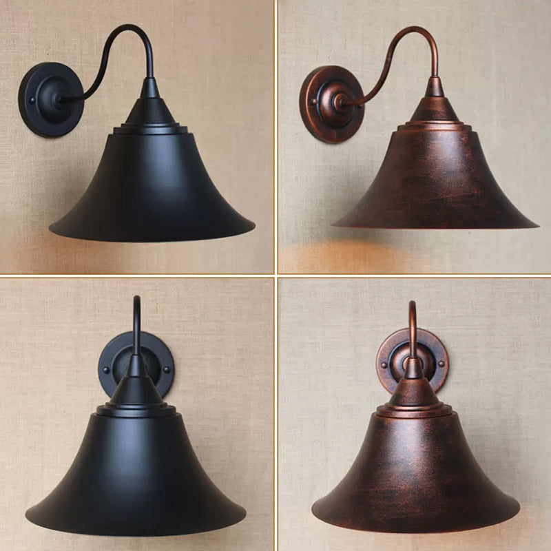 Iron Carillon Wall Lighting Ideas Rural 1-Light Bistro Gooseneck Wall Mounted Light in Black/Antique Black/Rust Clearhalo 'Art deco wall lights' 'Cast Iron' 'Glass' 'Industrial wall lights' 'Industrial' 'Middle century wall lights' 'Modern' 'Rustic wall lights' 'Tiffany' 'Traditional wall lights' 'Wall Lamps & Sconces' 'Wall Lights' Lighting' 1916975