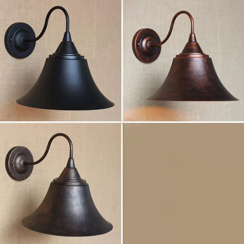 Iron Carillon Wall Lighting Ideas Rural 1-Light Bistro Gooseneck Wall Mounted Light in Black/Antique Black/Rust Clearhalo 'Art deco wall lights' 'Cast Iron' 'Glass' 'Industrial wall lights' 'Industrial' 'Middle century wall lights' 'Modern' 'Rustic wall lights' 'Tiffany' 'Traditional wall lights' 'Wall Lamps & Sconces' 'Wall Lights' Lighting' 1916976